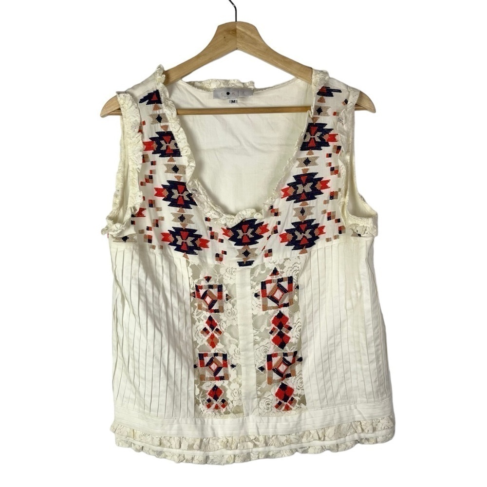 Boutique Cory White Lace Embroidered Scoop Neck Tank‎ Top M